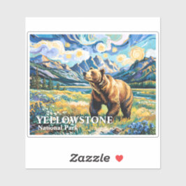 Yellowstone National Park Bear Landscape Van Gogh Aufkleber