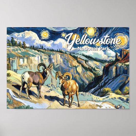 Yellowstone National Park Bighorn Sheep Van Gogh Poster (Vorne)