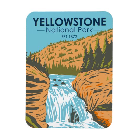 Yellowstone National Park Firehole Falls Vintag Magnet (Vertikal)