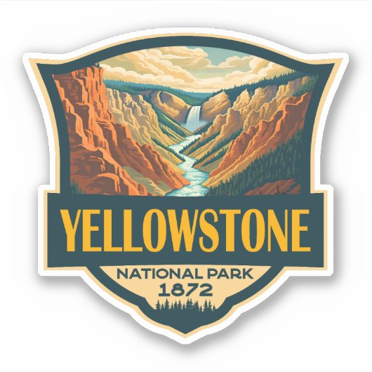 Yellowstone National Park Grand Canyon Retro Art Aufkleber (Vorderseite)
