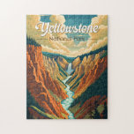 Yellowstone National Park Grand Canyon Retro Art Puzzle<br><div class="desc">Yellowstone vector artwork design. The park features dramatic canyons, alpine rivers, lush forests, hot springs and gushing geysers, including its most famous, Old Faithful.</div>