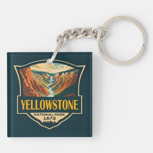 Yellowstone National Park Grand Canyon Retro Art Schlüsselanhänger (Rückseite)