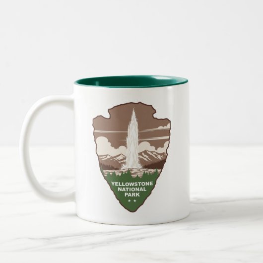Yellowstone National Park Old Faithful Arrowhead Zweifarbige Tasse (Links)