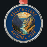 Yellowstone National Park River Distressed Circle Ornament Aus Metall<br><div class="desc">Yellowstone vector artwork design. The park features dramatic canyons,  alpine rivers,  lush forests,  hot springs and gushing geysers,  including its most famous,  Old Faithful.</div>
