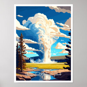 Yellowstone National Park Travel Illustration Poster