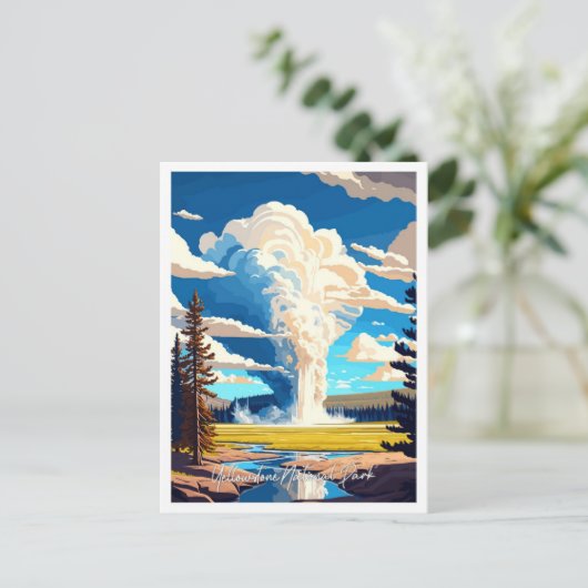 Yellowstone National Park Travel Illustration Postkarte (Stehend Vorderseite)