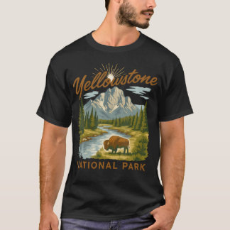 Yellowstone-Nationalpark Bison Berg Fluss T-Shirt