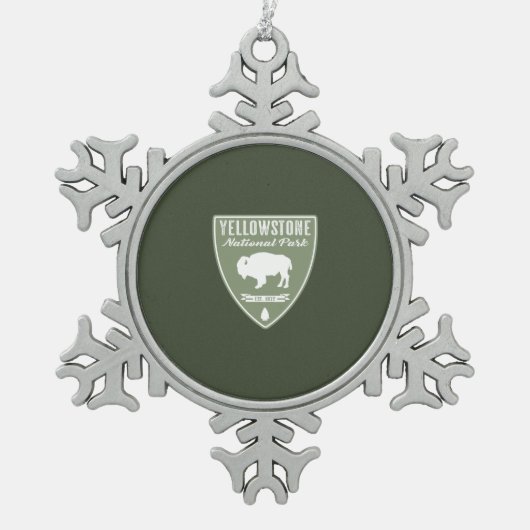 Yellowstone-Nationalpark-Bison Schneeflocken Zinn-Ornament (Vorderseite)