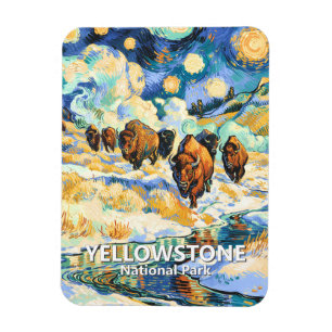 Yellowstone Nationalpark Büffel Vintage Winter Magnet
