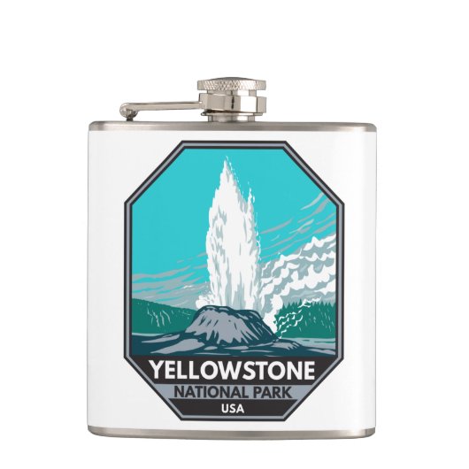 Yellowstone Nationalpark Burg Geyser Vintag Flachmann (Vorderseite)