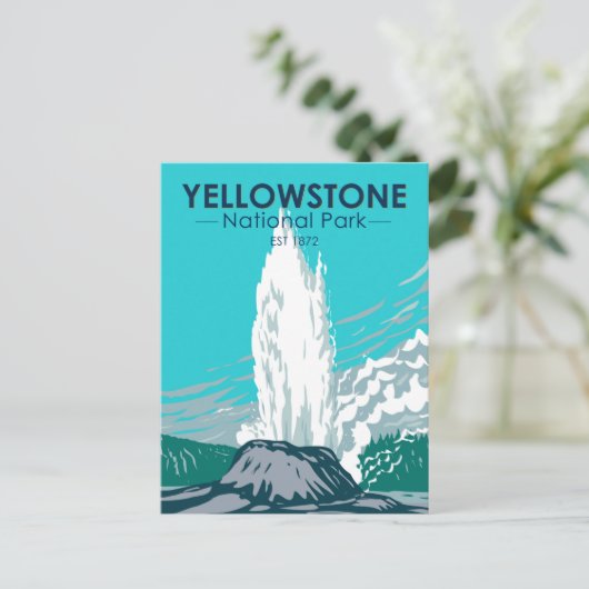 Yellowstone Nationalpark Burg Geyser Vintag Postkarte (Stehend Vorderseite)