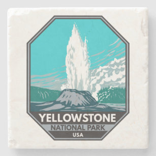 Yellowstone Nationalpark Burg Geyser Vintag Steinuntersetzer
