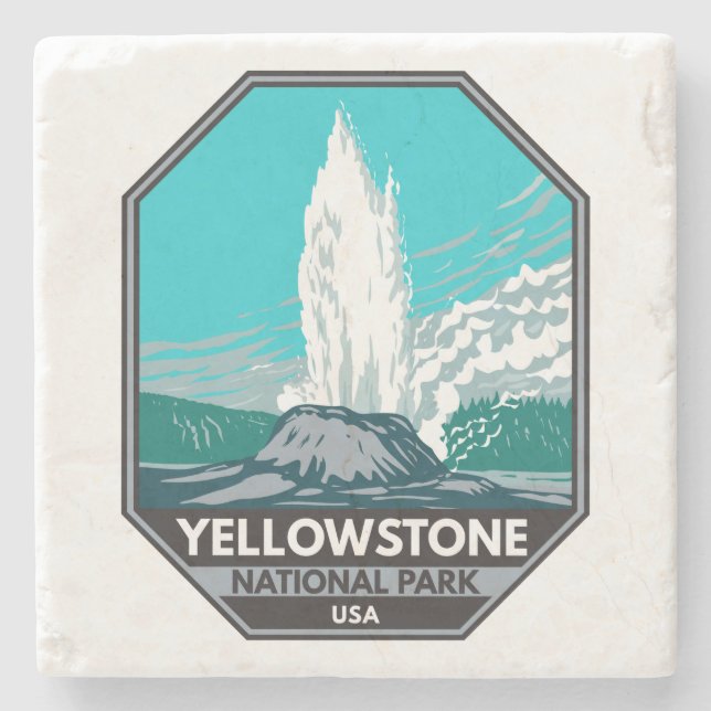 Yellowstone Nationalpark Burg Geyser Vintag Steinuntersetzer (Vorderseite)