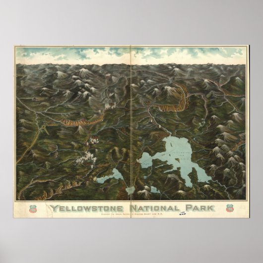 Yellowstone Nationalpark c1905 Panoramakarte Poster (Vorne)