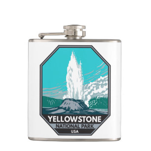 Yellowstone Nationalpark Castle Geyser Vintage  Flachmann