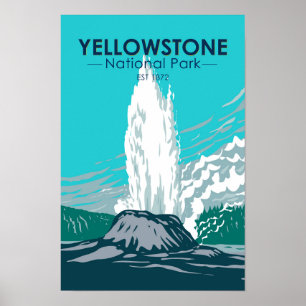 Yellowstone Nationalpark Castle Geyser Vintage  Poster