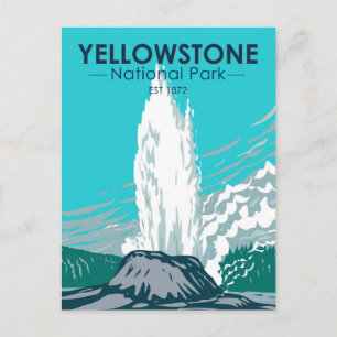 Yellowstone-Nationalpark Castle Geyser Vintage Postkarte