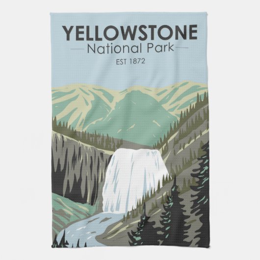 Yellowstone Nationalpark Gibbon Falls Vintag Geschirrtuch (Vertikal)