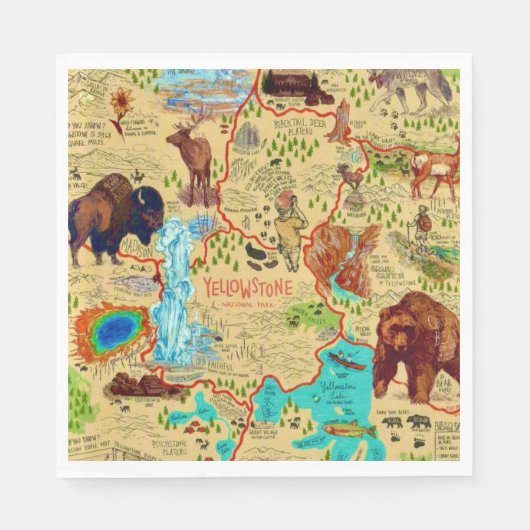 Yellowstone-Nationalpark-Karte Serviette (Vorderseite)