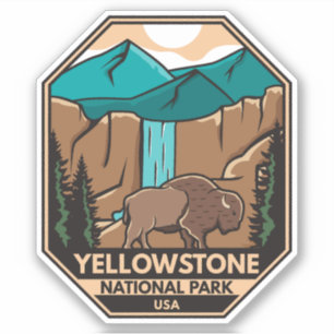Yellowstone Nationalpark Minimal Bison Retro Aufkleber