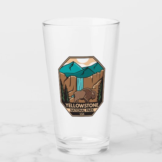 Yellowstone Nationalpark Minimal Bison Retro Glas (Vorderseite)