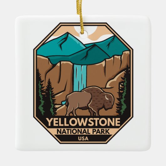Yellowstone Nationalpark Minimal Bison Retro Keramikornament (Vorderseite)