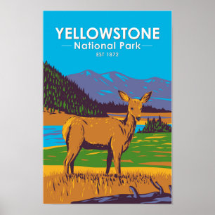 Yellowstone Nationalpark Mule Dee Vintag Poster