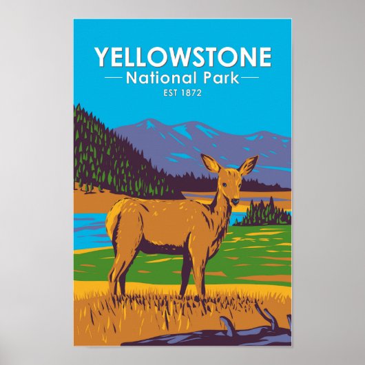 Yellowstone Nationalpark Mule Dee Vintag Poster (Vorne)