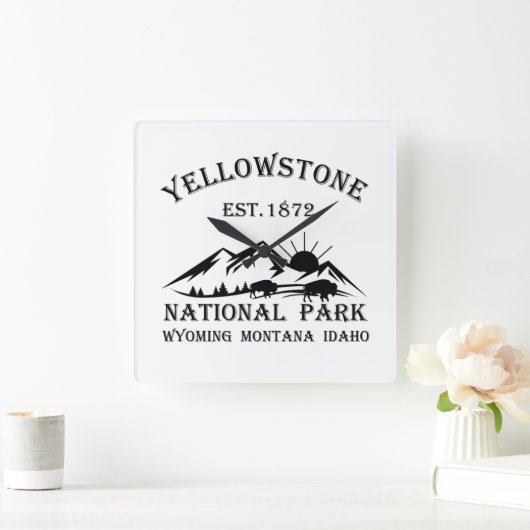 Yellowstone Nationalpark Quadratische Wanduhr (Zuhause)