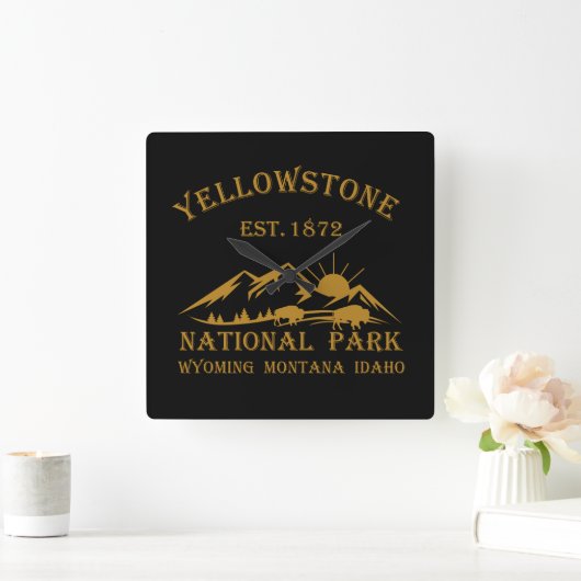 Yellowstone Nationalpark Quadratische Wanduhr (Zuhause)