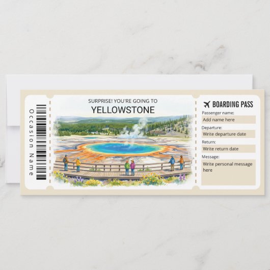 Yellowstone Nationalpark-Reise-Boardingpass Einladung (Vorderseite)