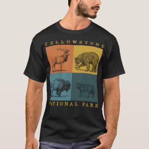Yellowstone Nationalpark Retro Animals Elk Bison T-Shirt