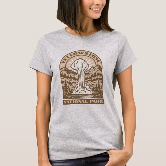 Yellowstone Nationalpark Retro Art Deco T-Shirt (Vorderseite)