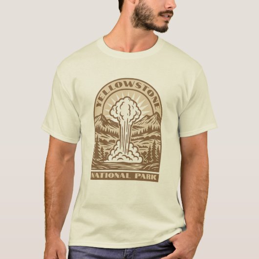 Yellowstone Nationalpark Retro Art Deco T-Shirt (Vorderseite)