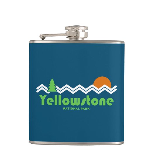 Yellowstone Nationalpark Retro Flachmann (Vorderseite)