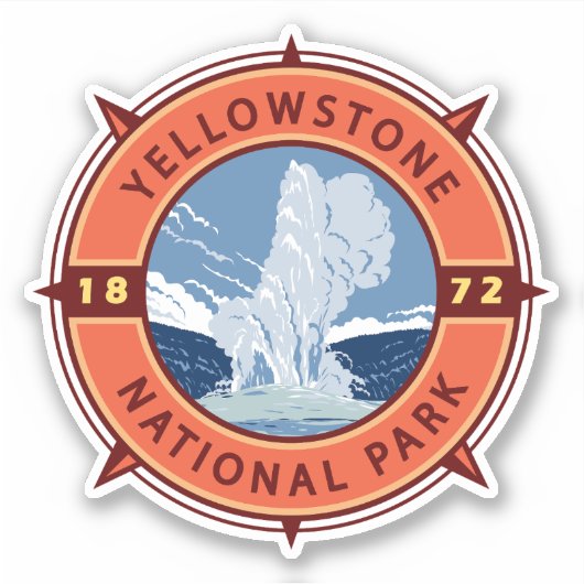 Yellowstone Nationalpark Retro Kompass Emblem Aufkleber (Vorderseite)