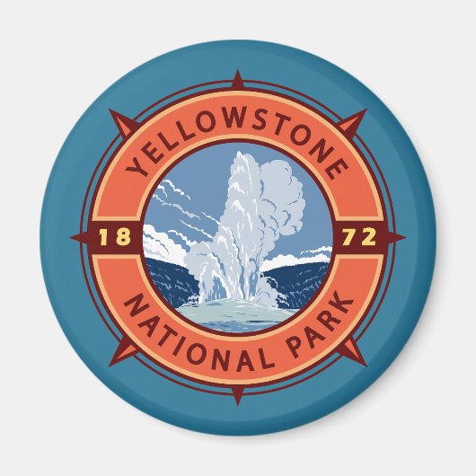 Yellowstone Nationalpark Retro Kompass Emblem Magnet (Vorne)