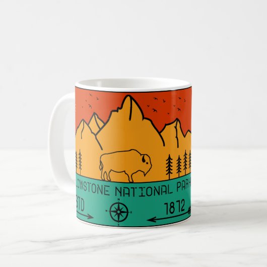 Yellowstone Nationalpark Retro Wyoming USA Bison Kaffeetasse (Vorderseite Links)