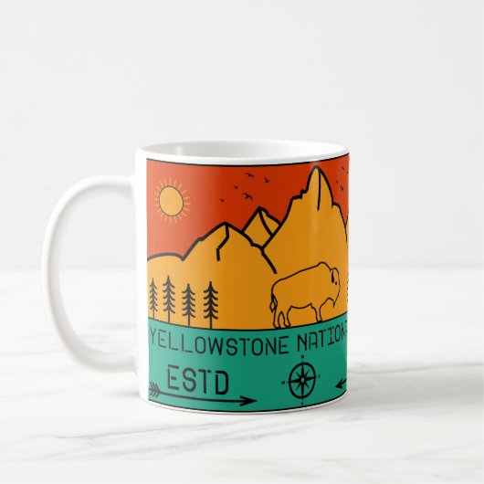 Yellowstone Nationalpark Retro Wyoming USA Bison Kaffeetasse (Links)