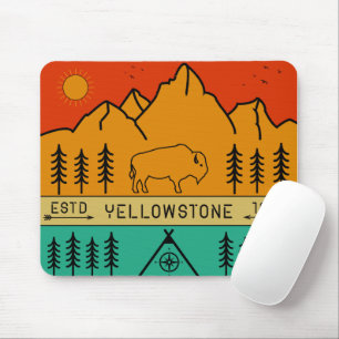 Yellowstone Nationalpark Retro Wyoming USA Bison Mousepad