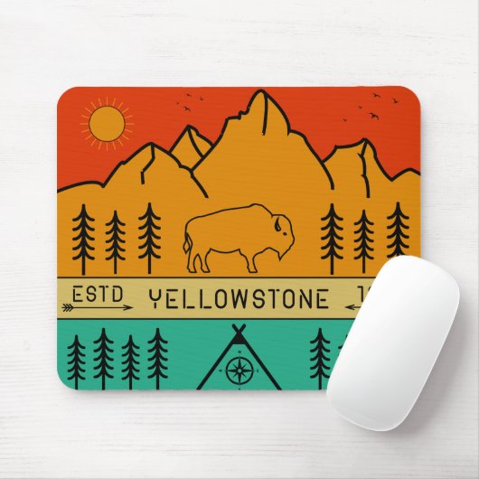 Yellowstone Nationalpark Retro Wyoming USA Bison Mousepad (Mit Mouse)