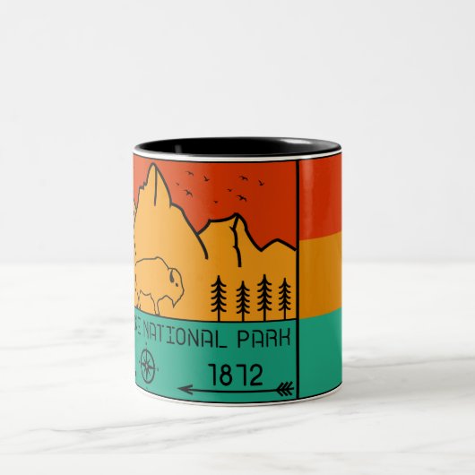 Yellowstone Nationalpark Retro Wyoming USA Bison Zweifarbige Tasse (Mittel)