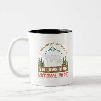 Yellowstone Nationalpark T - Shirt Wolf Vintag Men Zweifarbige Tasse