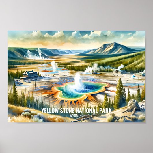 Yellowstone Nationalpark Travel Aquarell Poster (Vorne)