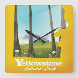 Yellowstone-Nationalpark-Urlaubsposter. Quadratische Wanduhr