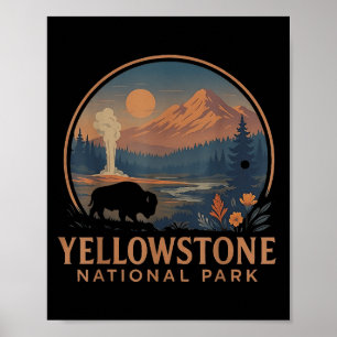 Yellowstone Nationalpark US Bison Vintage Wandern  Poster