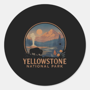 Yellowstone Nationalpark US Bison Vintage Wandern Runder Aufkleber