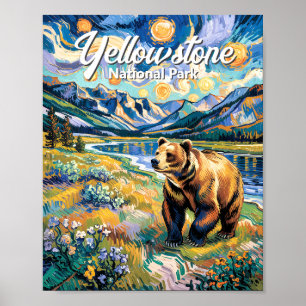 Yellowstone Nationalpark Vintage Bär Van Gogh Poster