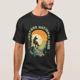 Yellowstone Nationalpark Vintage Wolf Nacht Mond T-Shirt