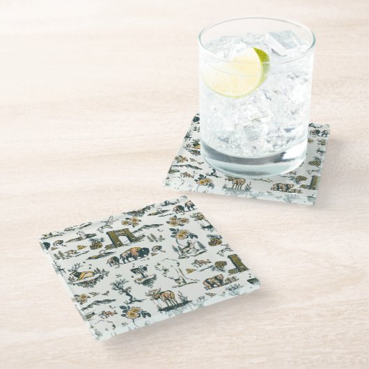 Yellowstone Nationalpark Wildlife Patches Glasuntersetzer (Schrägansicht)